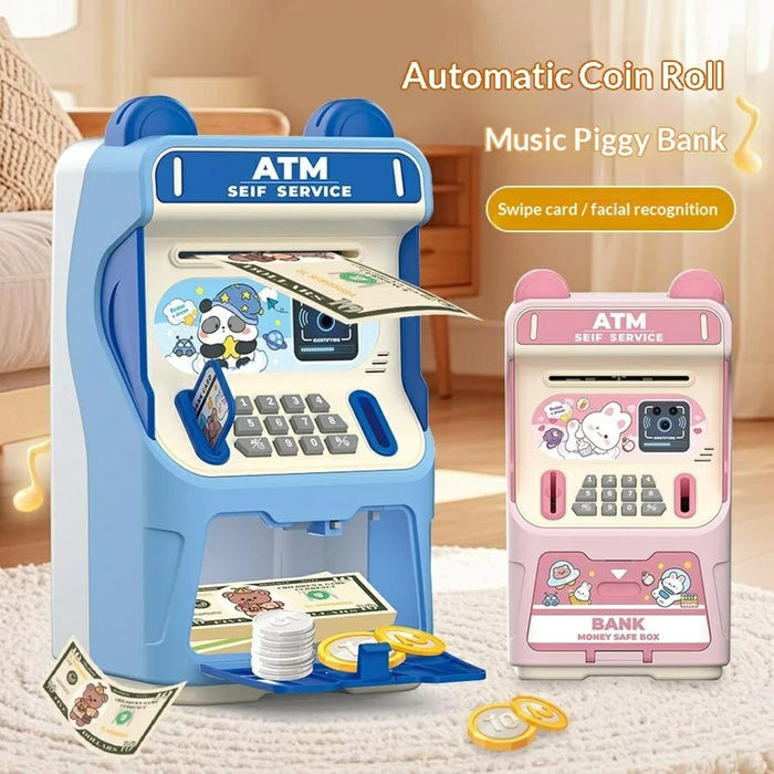 24529A Kids Auto-Roll ATM Money Musical Piggy Bank Gift Electronic Password Lock Deposit  /  Withdraw Toy - Pink - 2