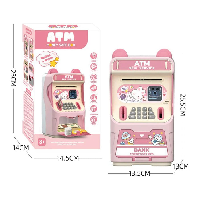 24529A Kids Auto-Roll ATM Money Musical Piggy Bank Gift Electronic Password Lock Deposit  /  Withdraw Toy - Pink - 6