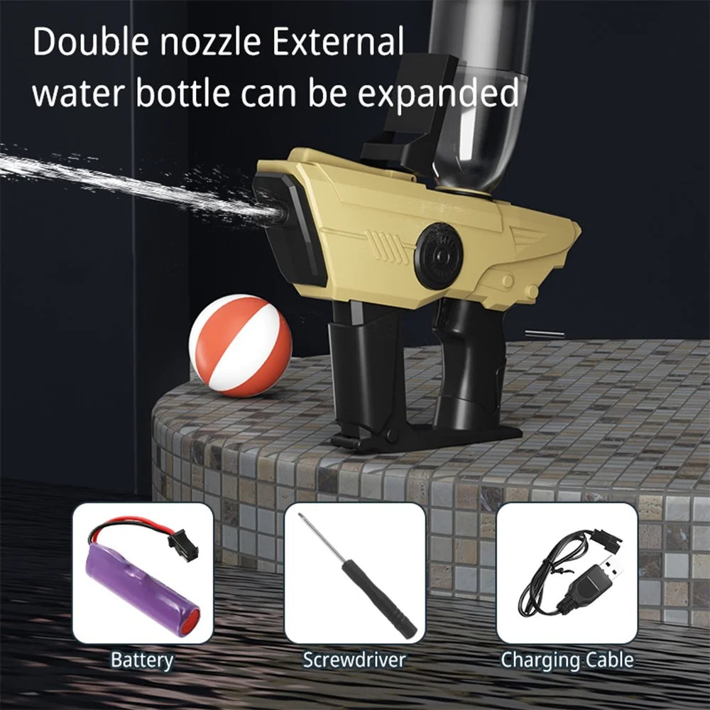 Y2 Rechargeable Electric Water Gun 10m Range Dual Nozzle Continuous Spray Water Gun Gift - Desert Yellow - 2