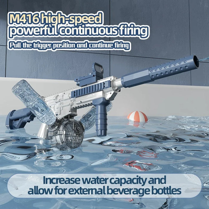 Y4 M416 Electric Water Gun for 6+ Years Old Water Pistol Toy Support External Water Bottle Summer Outdoor Toy - Blue / White - 5