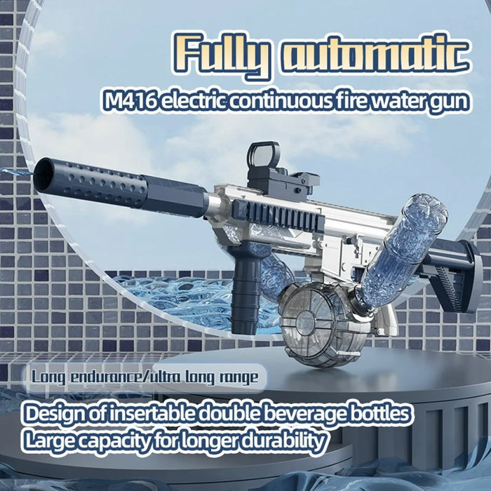 Y4 M416 Electric Water Gun for 6+ Years Old Water Pistol Toy Support External Water Bottle Summer Outdoor Toy - Blue / White - 6