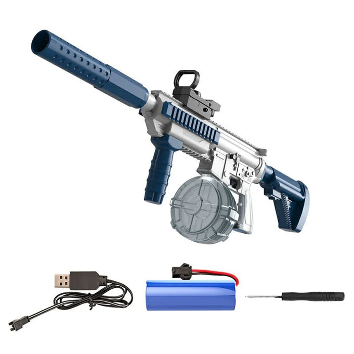 Y4-C M416 Electric Water Gun Toy with PVC Water Bottle Auto Continuous Spray Water Pistol Toy for Children Summer Outdoor Play - Blue / White - 1