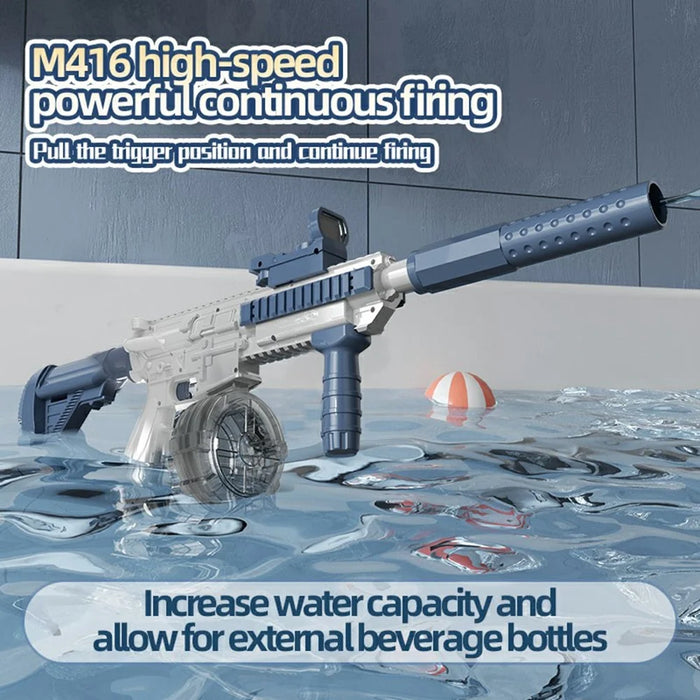 Y4-C M416 Electric Water Gun Toy with PVC Water Bottle Auto Continuous Spray Water Pistol Toy for Children Summer Outdoor Play - Blue / White - 5