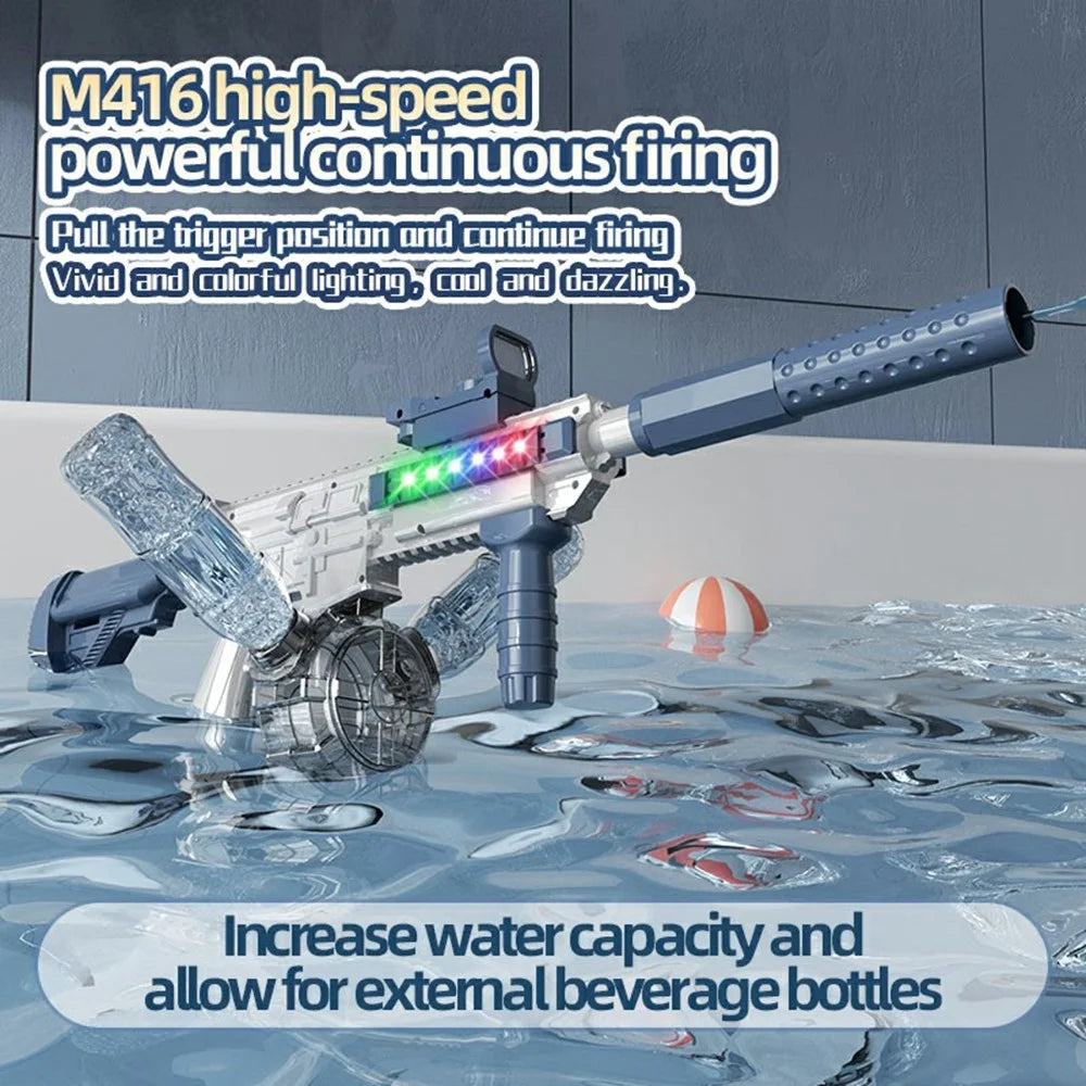 Y4-B M416 Electric Water Gun with Light Continuous Spray Water Pistol Toy for Kids Outdoor Play Toy - Blue / White - 5