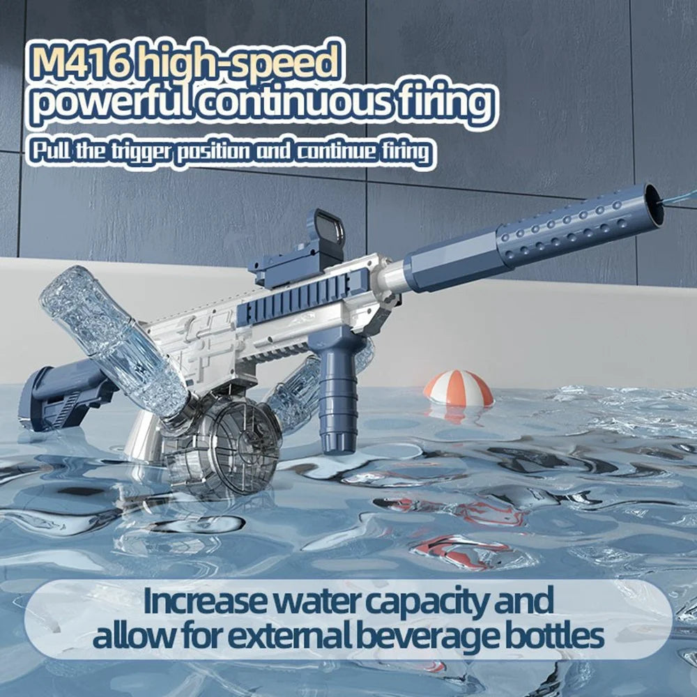 Y4-A M416 Electric Water Gun with Sensor Light Head Continuous Spray Long Range Water Pistol Toy for Summer Outdoor Play - Blue / White - 5