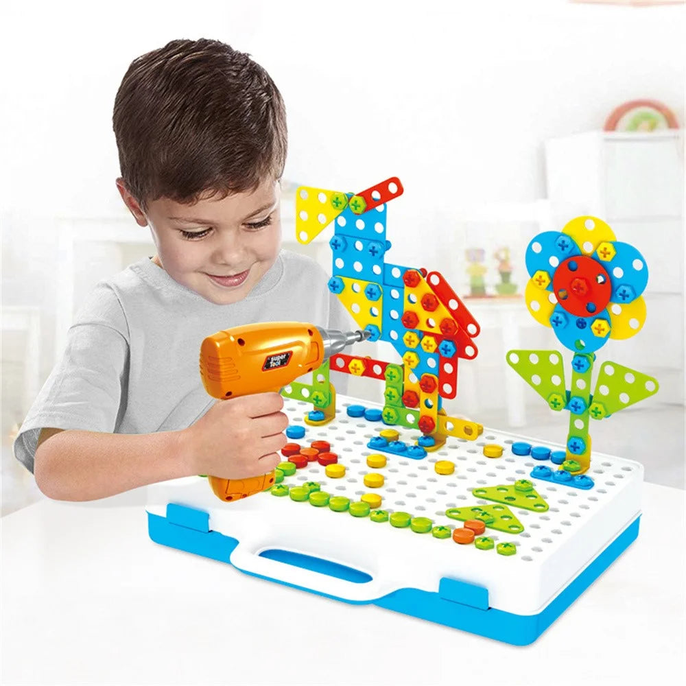 Electric Drill Building Kit for Children 3D Mosaic Puzzle Toy DIY STEM Educational Assembly Tool Set - 2