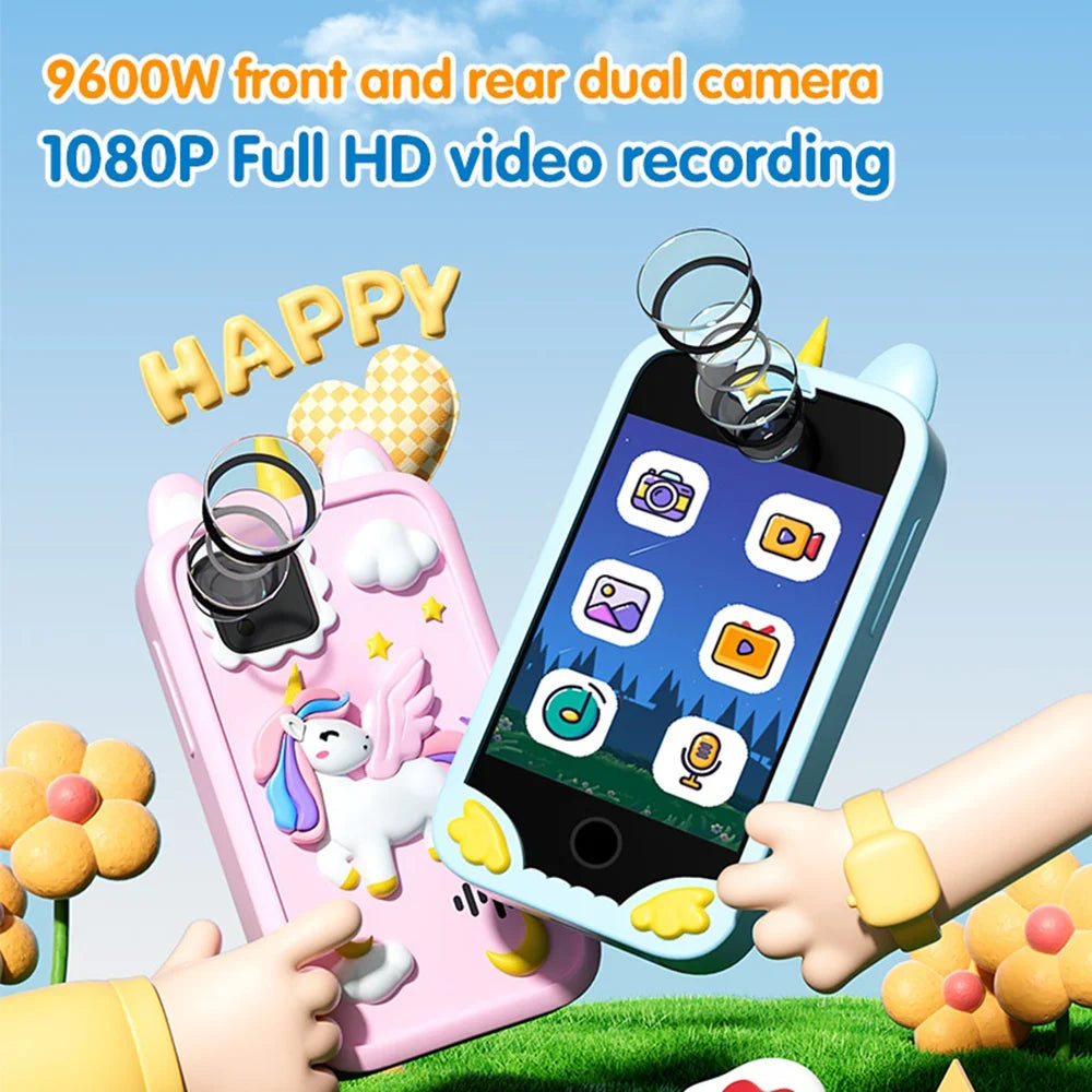 K8 2.8 Inch IPS Touch Screen Kids Camera Dual Lens Toddler Educational Phone Toy Cartoon Mobile Music Player - Pink - 3