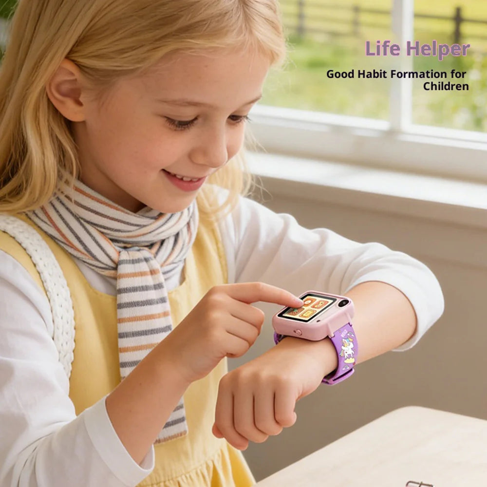 Y9 Multi-function Kids Camera Watch 1.54 Inch Touchscreen Dual Lens HD Video Recorder Educational Toy Built-in Games (without TF Card) - Purple Unicorn - 4