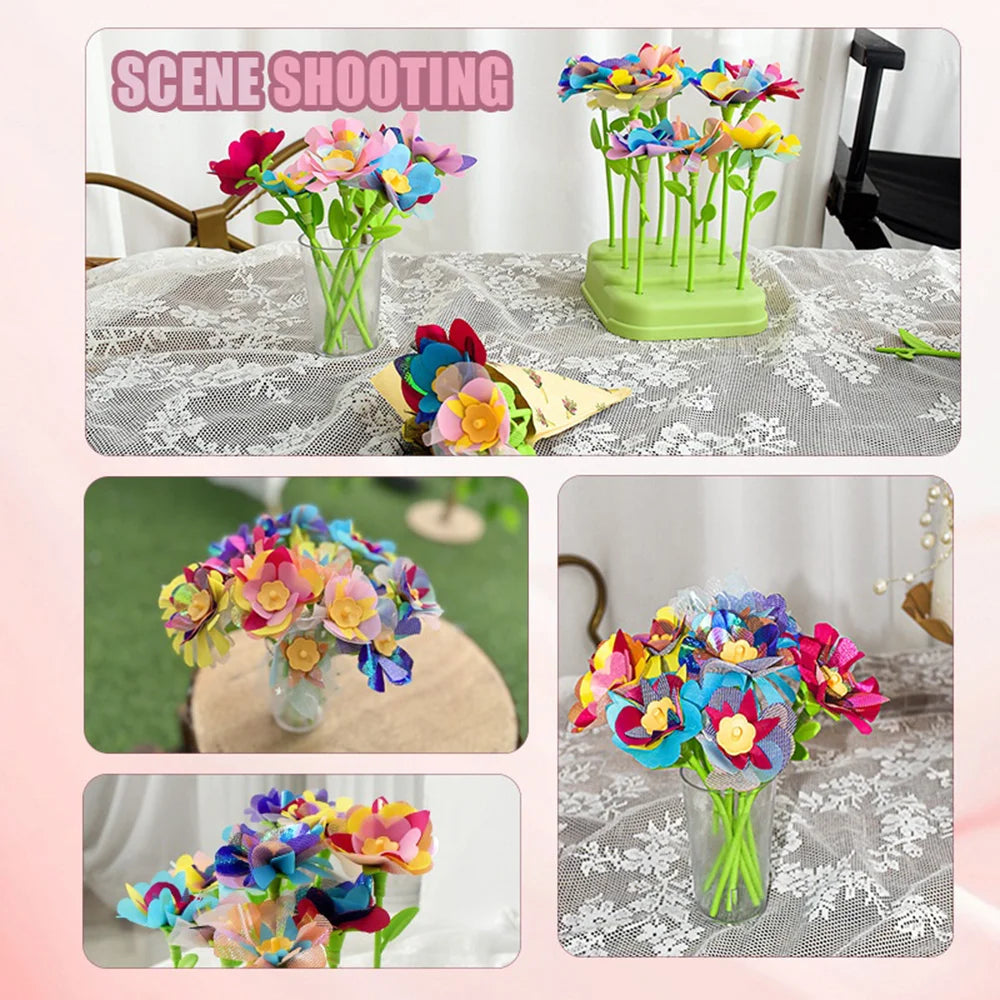 DIY Flower Bouquet Making Kit Press Machine with Vase and Wrapping Paper for Girls Craft Art Assembly Toy - 5