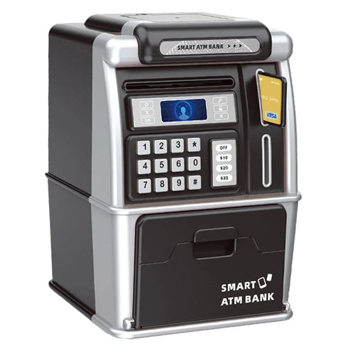 MZL6809A Smart ATM-Style Bank Kids Piggy Bank Auto Money Roll Password Unlock Electronic Toy Saving Box - Black - 1