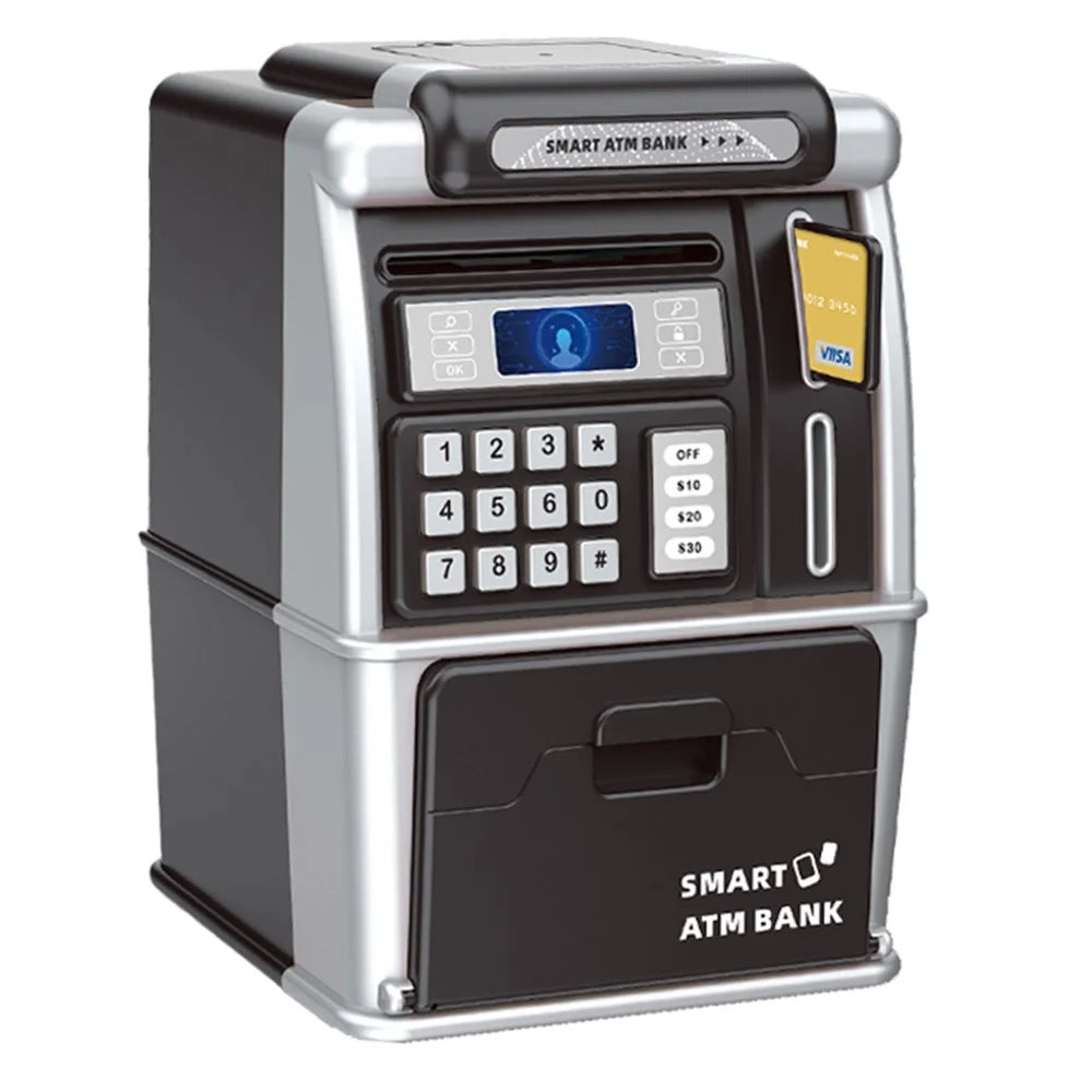 MZL6809A Smart ATM-Style Bank Kids Piggy Bank Auto Money Roll Password Unlock Electronic Toy Saving Box - Black - 1