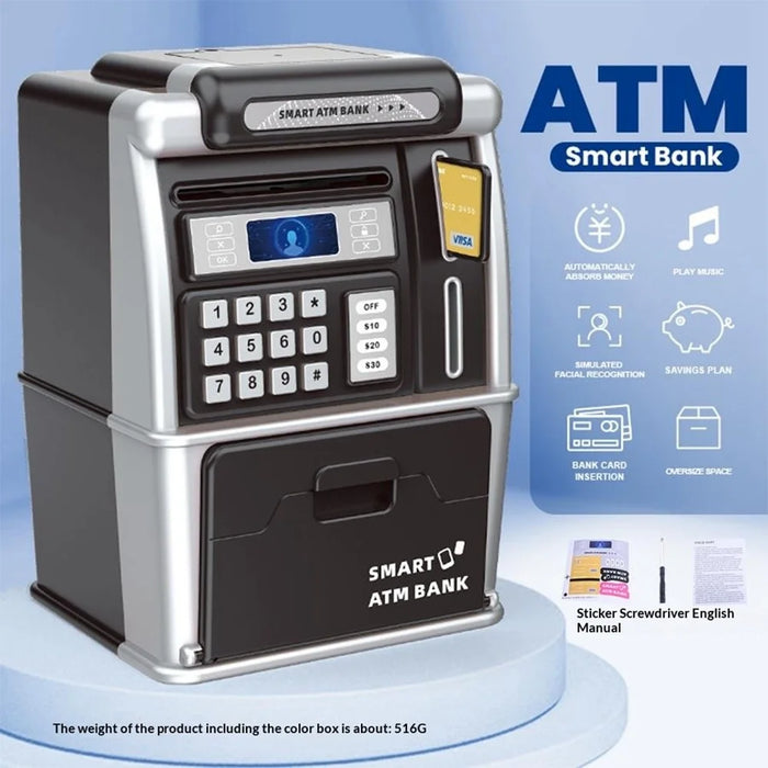 MZL6809A Smart ATM-Style Bank Kids Piggy Bank Auto Money Roll Password Unlock Electronic Toy Saving Box - Black - 2