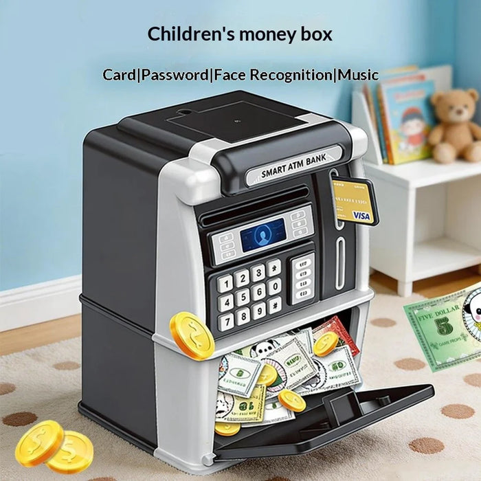 MZL6809A Smart ATM-Style Bank Kids Piggy Bank Auto Money Roll Password Unlock Electronic Toy Saving Box - Black - 3