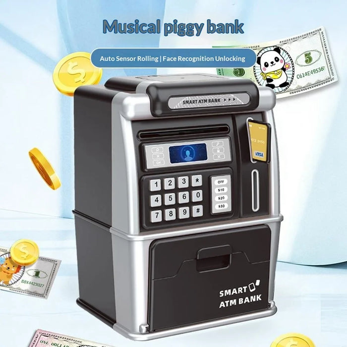 MZL6809A Smart ATM-Style Bank Kids Piggy Bank Auto Money Roll Password Unlock Electronic Toy Saving Box - Black - 4