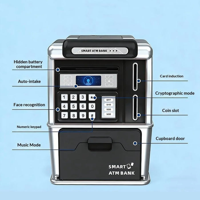 MZL6809A Smart ATM-Style Bank Kids Piggy Bank Auto Money Roll Password Unlock Electronic Toy Saving Box - Black - 5