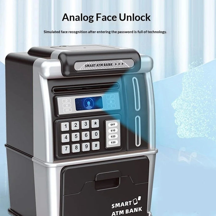 MZL6809A Smart ATM-Style Bank Kids Piggy Bank Auto Money Roll Password Unlock Electronic Toy Saving Box - Black - 7