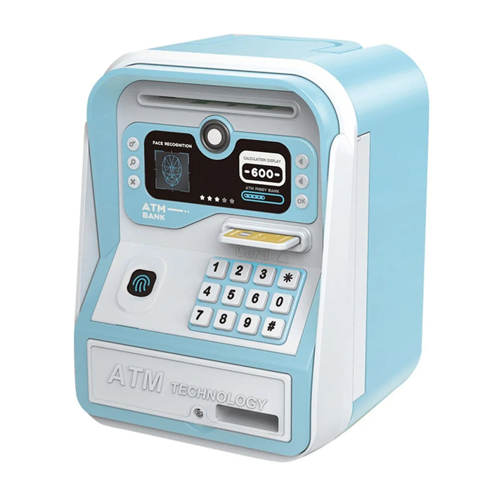 MZL6813A Kids ATM-Style Piggy Bank Smart Fingerprint Password Savings Box Electronic Money Bank with Cards - Blue - 1
