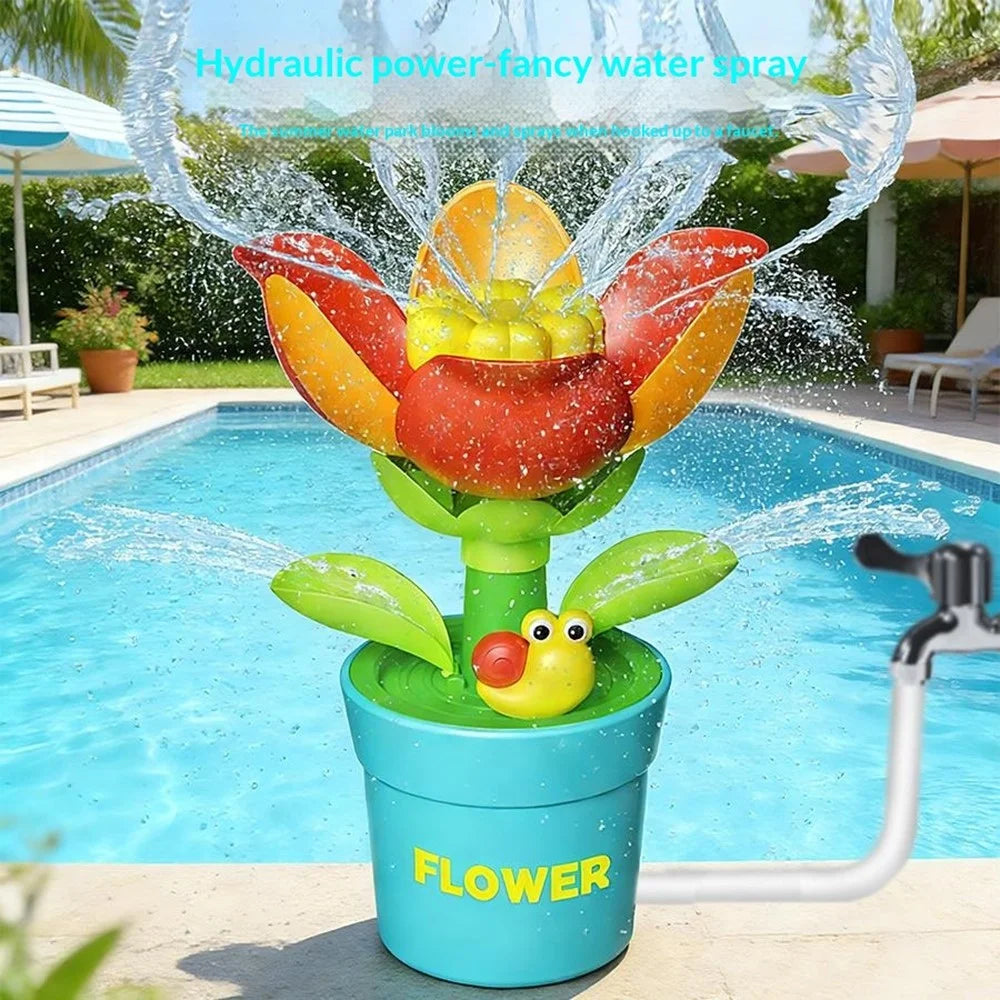 DB25831 Water Spray Flower Toys Rotating Sunflower Sprinkler Auto Blooming Garden Toy for Outdoor Kids Play - Red - 3