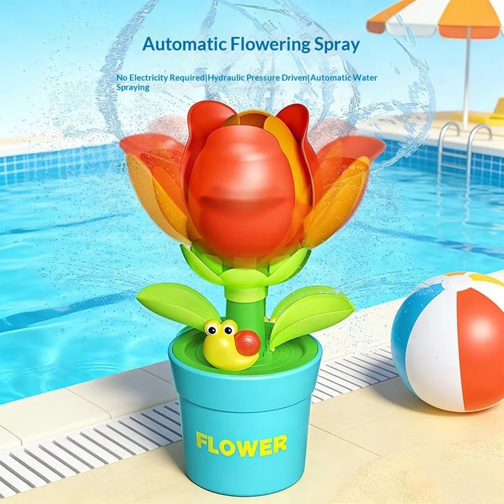 DB25831 Water Spray Flower Toys Rotating Sunflower Sprinkler Auto Blooming Garden Toy for Outdoor Kids Play - Red - 4