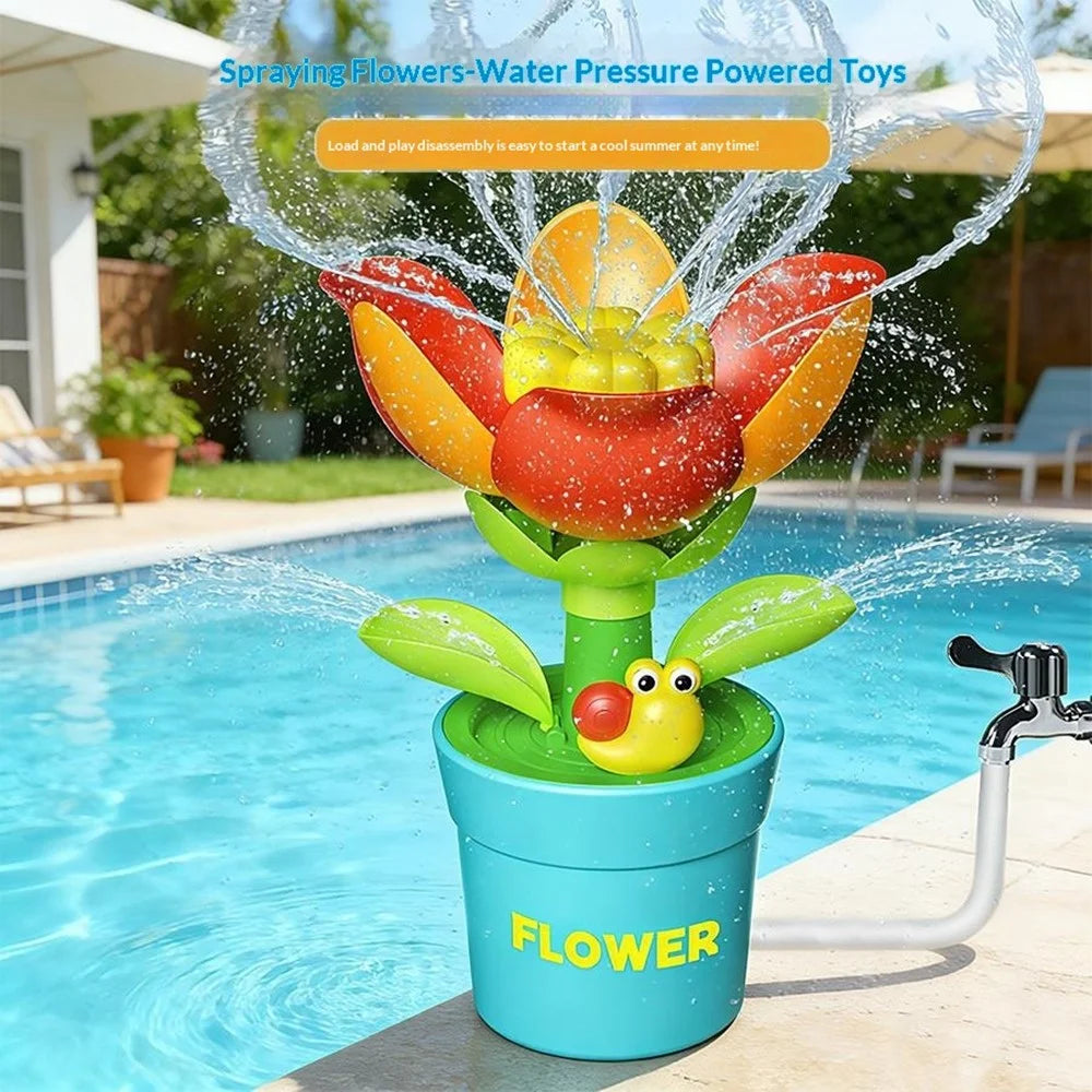 DB25831 Water Spray Flower Toys Rotating Sunflower Sprinkler Auto Blooming Garden Toy for Outdoor Kids Play - Red - 5