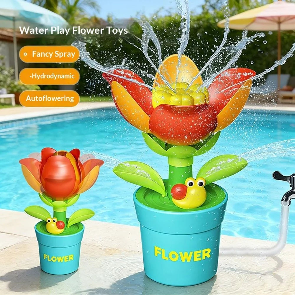 DB25831 Water Spray Flower Toys Rotating Sunflower Sprinkler Auto Blooming Garden Toy for Outdoor Kids Play - Red - 6