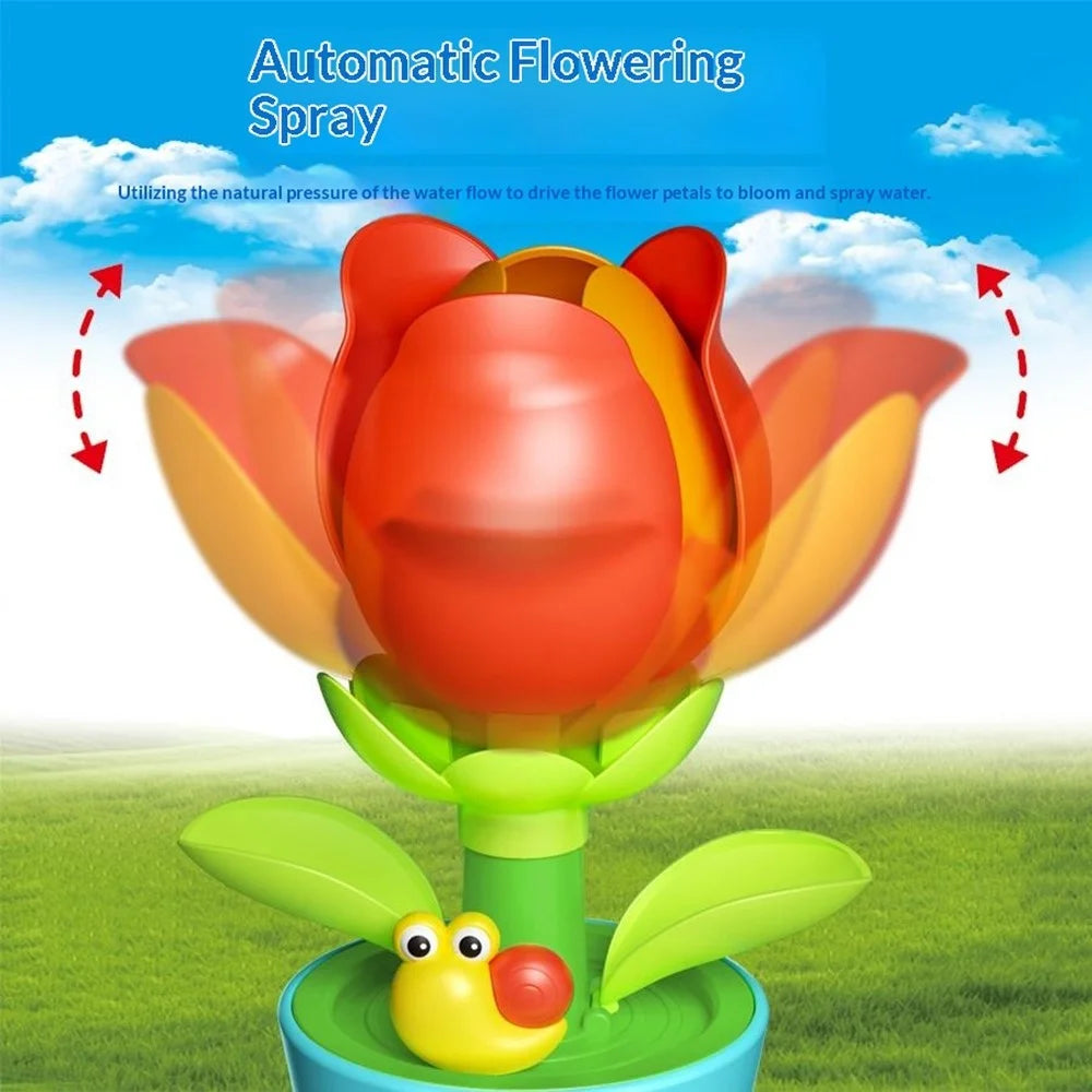 DB25831 Water Spray Flower Toys Rotating Sunflower Sprinkler Auto Blooming Garden Toy for Outdoor Kids Play - Red - 7