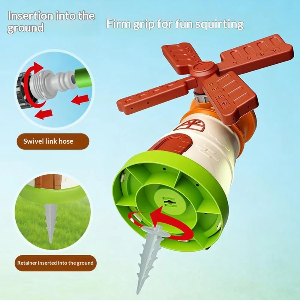 DB25835 Water Pressure Powered Windmill Sprinkler Toy Kids Outdoor Garden Sprayer Summer Beach Splash Water Toy - Brown - 7