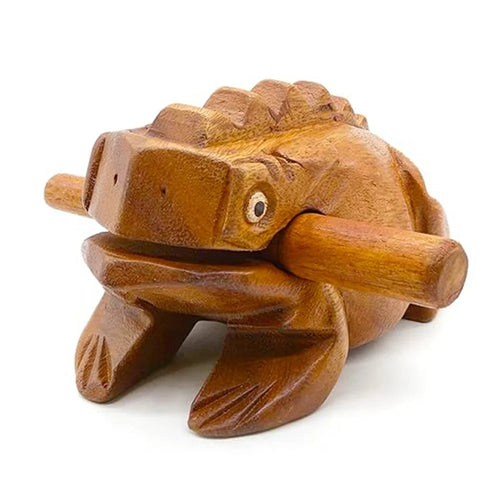 8.2cm x 5.5cm Wood Fortune Frog Carved Ornament Lucky Frog with Stick in Mouth for Home Decor - Brown - 1
