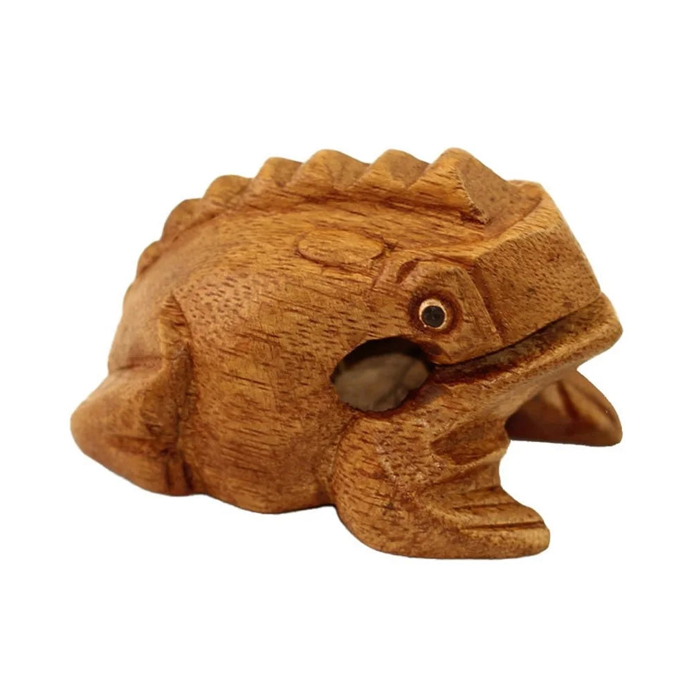 8.2cm x 5.5cm Wood Fortune Frog Carved Ornament Lucky Frog with Stick in Mouth for Home Decor - Brown - 2