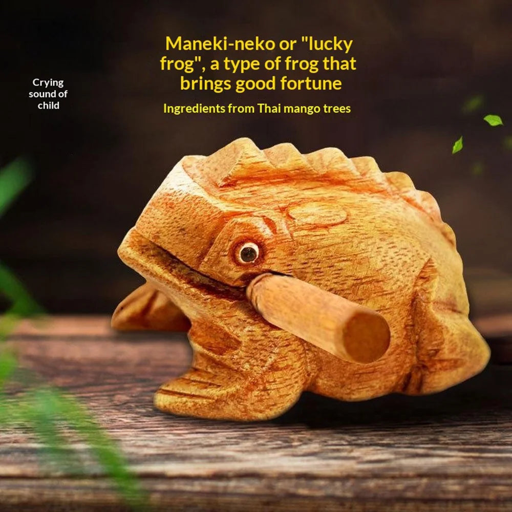 8.2cm x 5.5cm Wood Fortune Frog Carved Ornament Lucky Frog with Stick in Mouth for Home Decor - Brown - 3