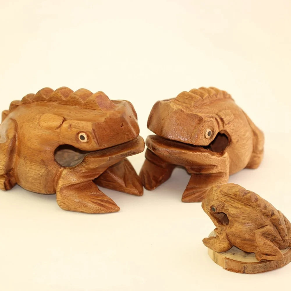 8.2cm x 5.5cm Wood Fortune Frog Carved Ornament Lucky Frog with Stick in Mouth for Home Decor - Brown - 4
