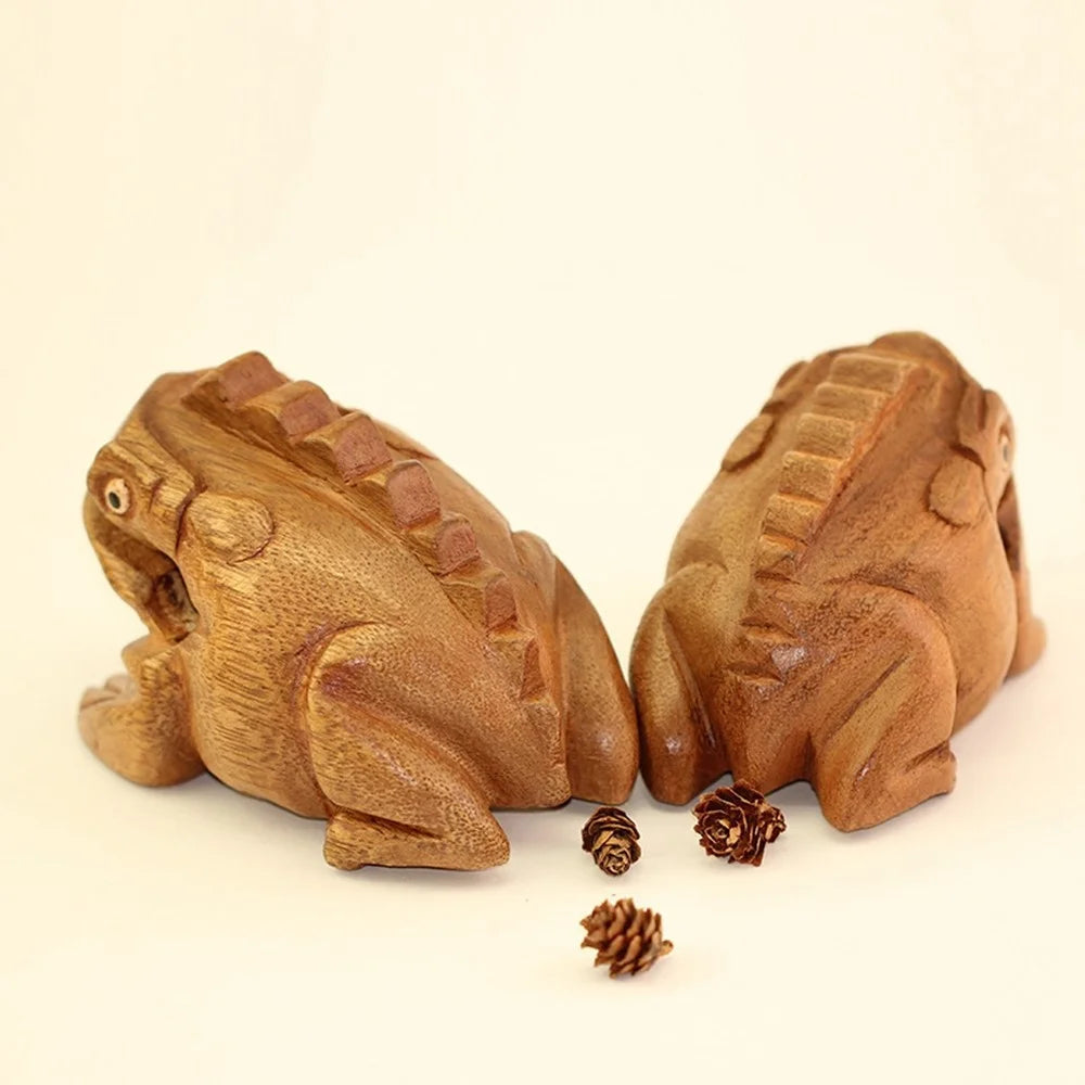 8.2cm x 5.5cm Wood Fortune Frog Carved Ornament Lucky Frog with Stick in Mouth for Home Decor - Brown - 5