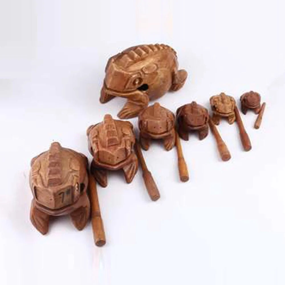 8.2cm x 5.5cm Wood Fortune Frog Carved Ornament Lucky Frog with Stick in Mouth for Home Decor - Brown - 6