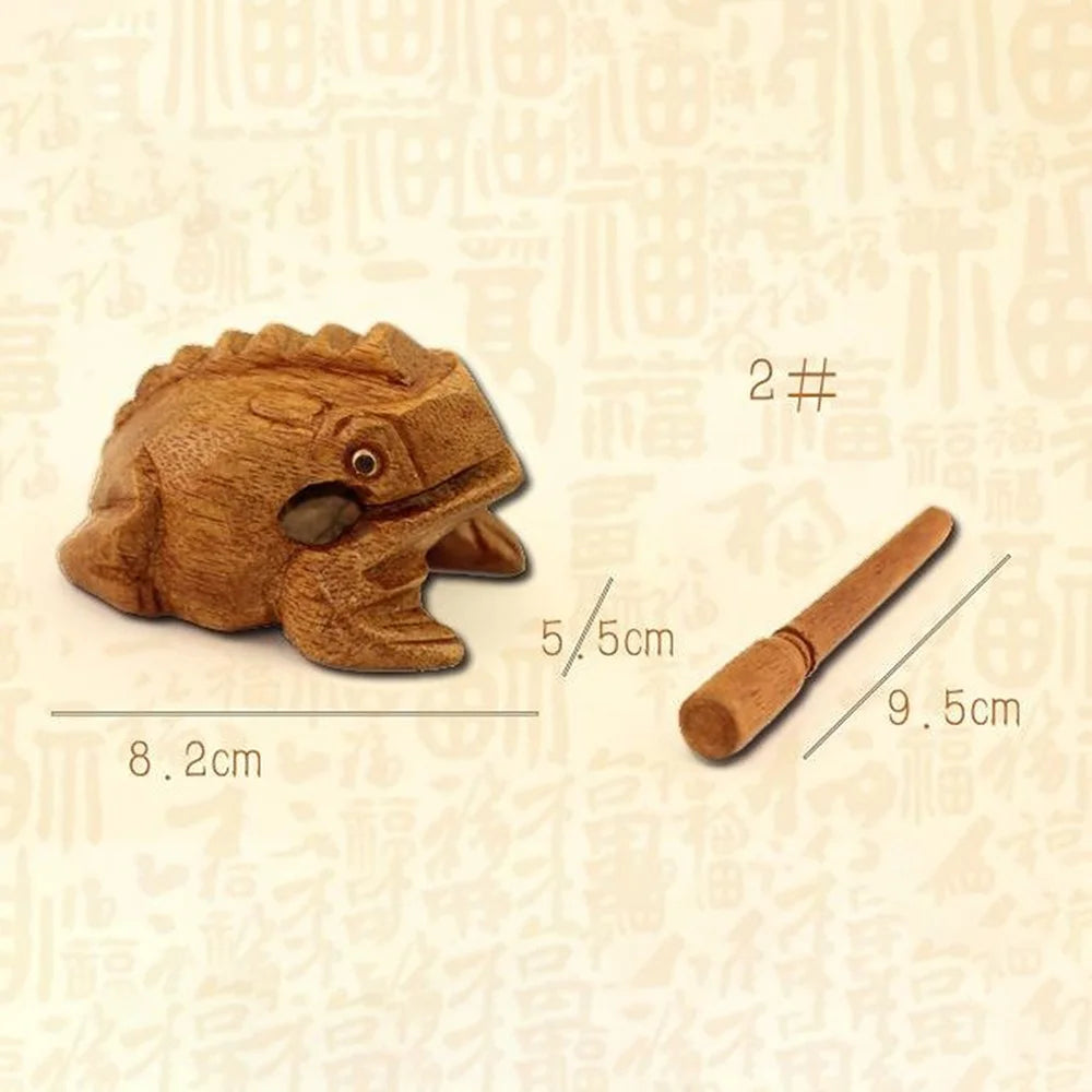 8.2cm x 5.5cm Wood Fortune Frog Carved Ornament Lucky Frog with Stick in Mouth for Home Decor - Brown - 7