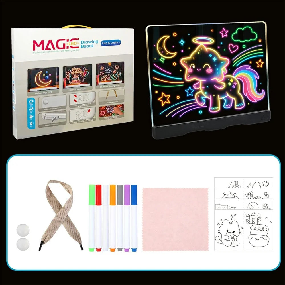 9619 Battery Powered LED Drawing Board 10 Colors Light Acrylic Tracing Pad for Kids DIY - Transparent - 1