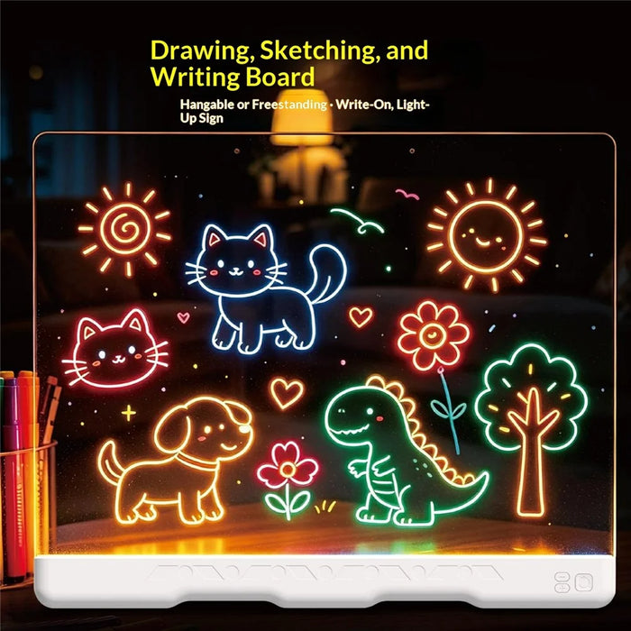 9619 Battery Powered LED Drawing Board 10 Colors Light Acrylic Tracing Pad for Kids DIY - Transparent - 3