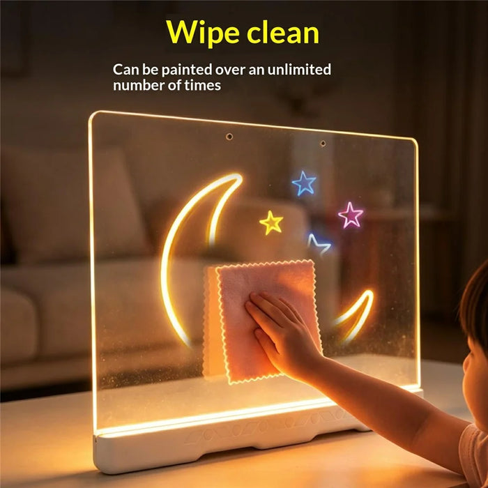 9619 Battery Powered LED Drawing Board 10 Colors Light Acrylic Tracing Pad for Kids DIY - Transparent - 4