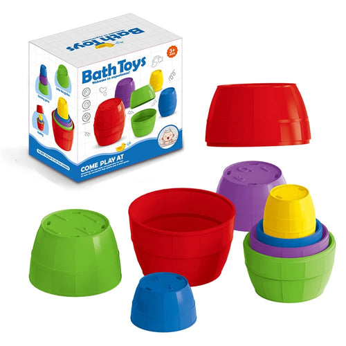 Children Plastic Stacking Cup Early Education Bath Toy Rainbow Tower Baby Kids Bathroom Toy - Letters Bucket - 1