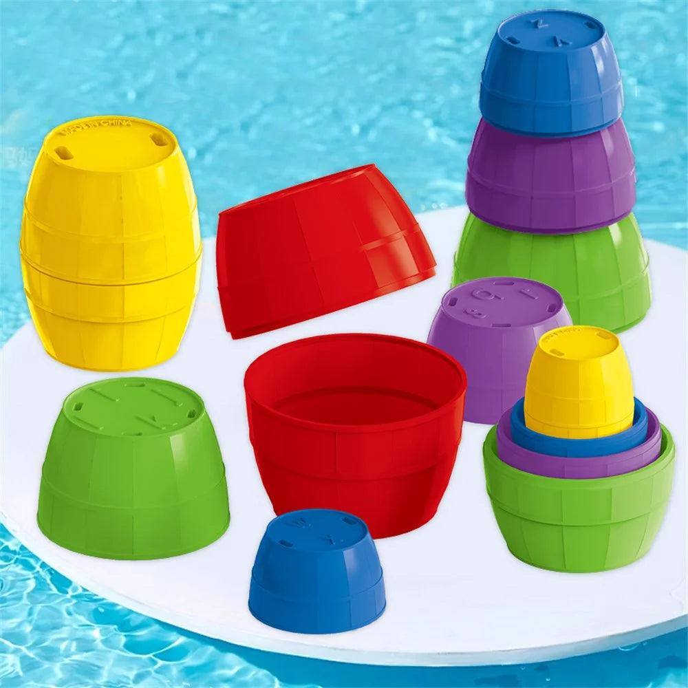 Children Plastic Stacking Cup Early Education Bath Toy Rainbow Tower Baby Kids Bathroom Toy - Letters Bucket - 3