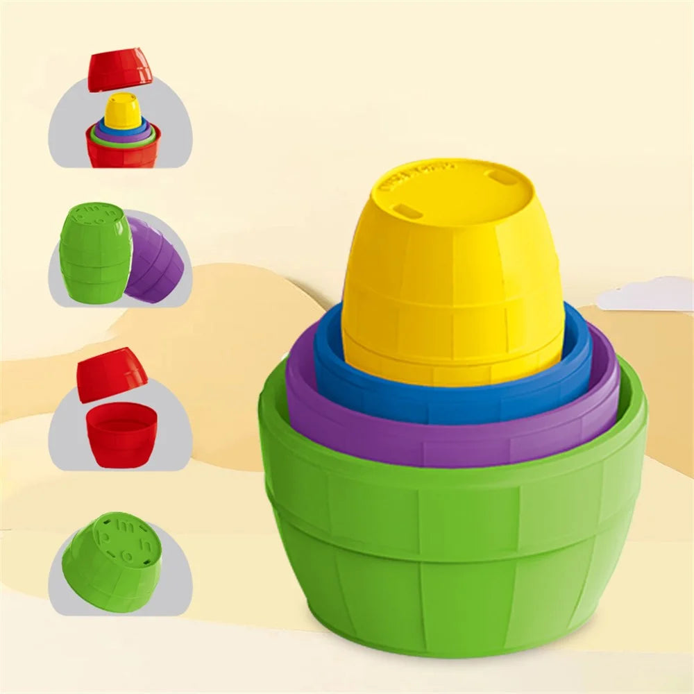 Children Plastic Stacking Cup Early Education Bath Toy Rainbow Tower Baby Kids Bathroom Toy - Letters Bucket - 5