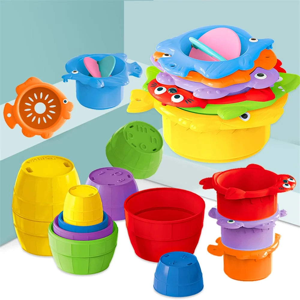 Children Plastic Stacking Cup Early Education Bath Toy Rainbow Tower Baby Kids Bathroom Toy - Letters Bucket - 6