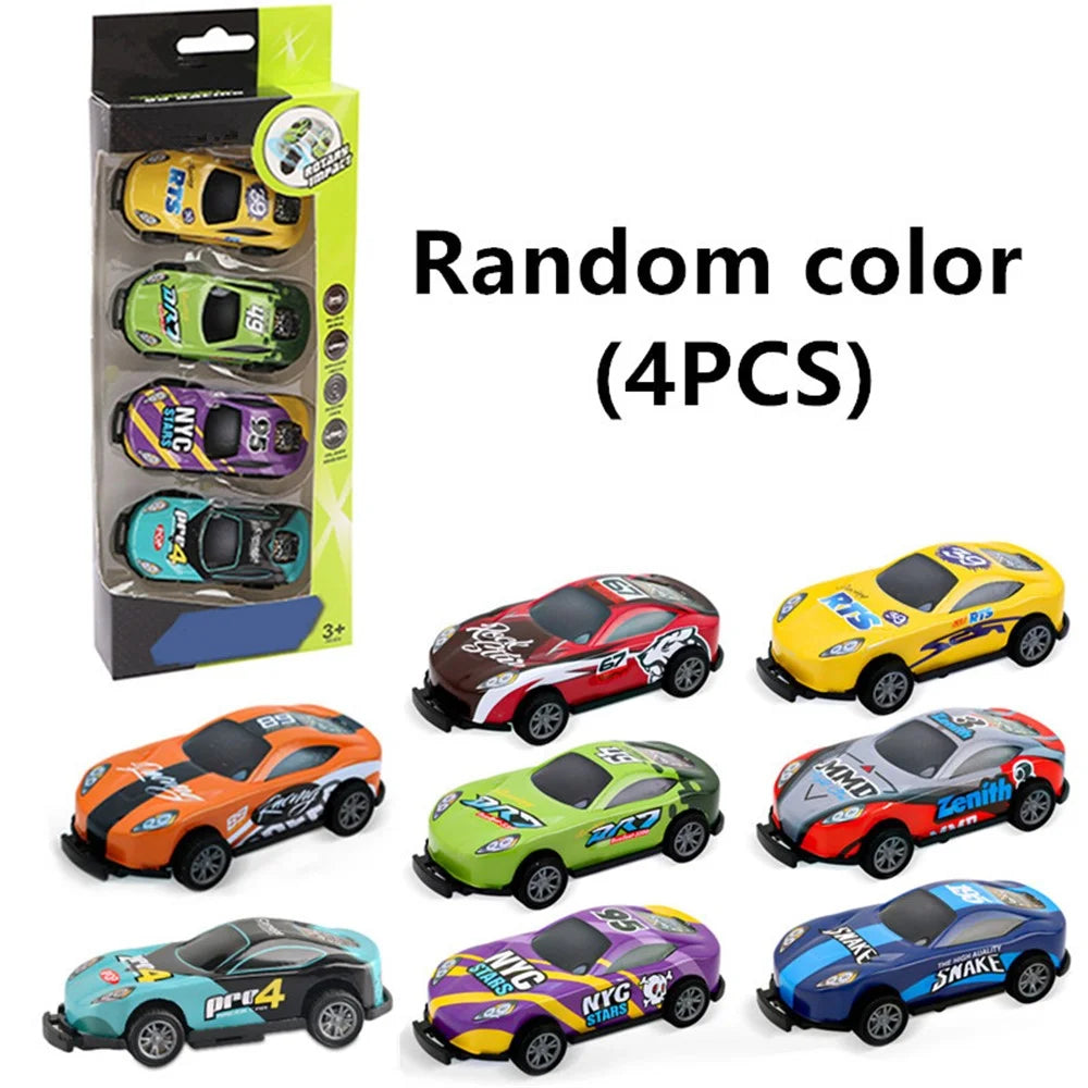 U212-41A 4Pcs Kids Mini Iron Pull Back Car Toys Crash Spinning Small Car Model Set Racing Toys (Random Color) - 2