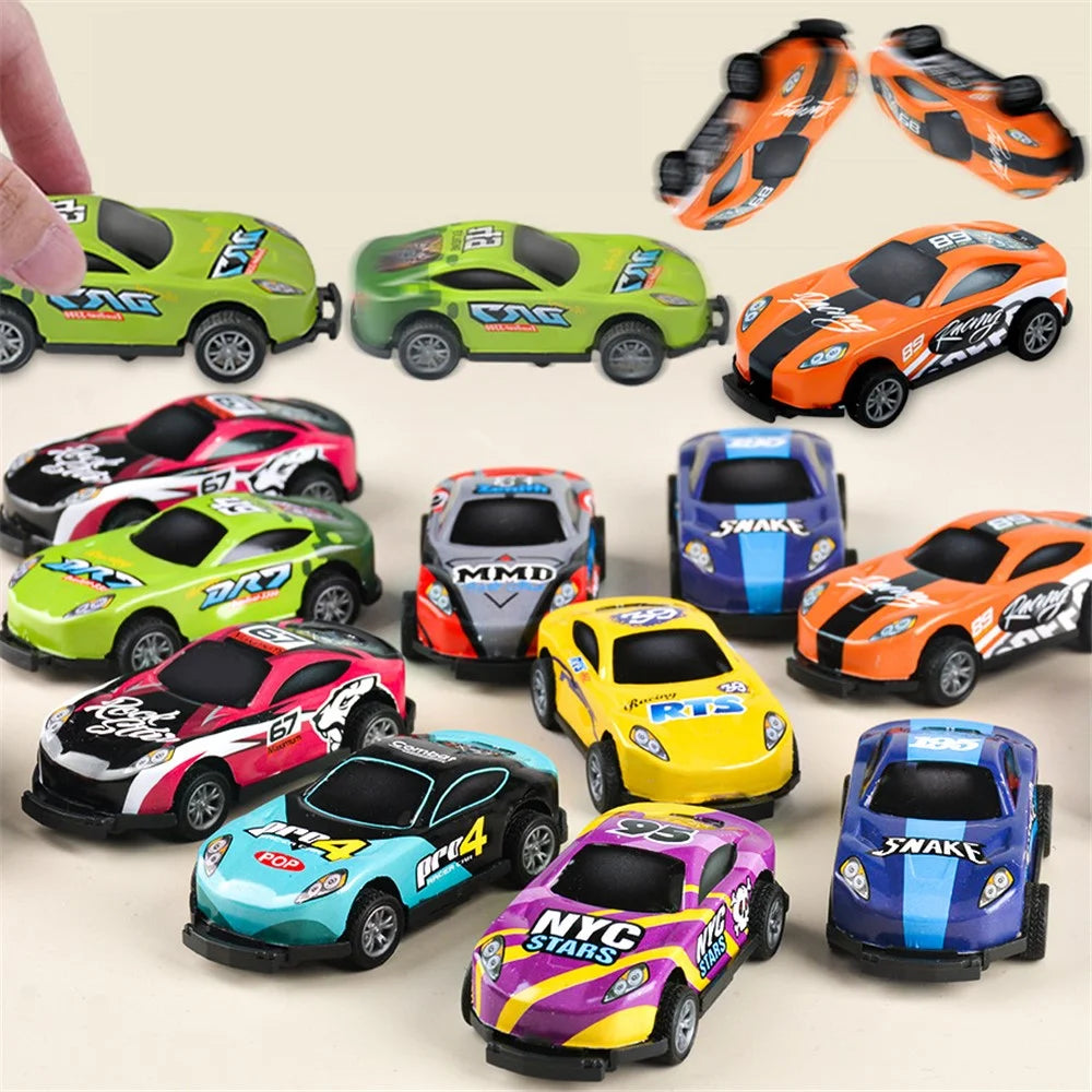 U212-41A 4Pcs Kids Mini Iron Pull Back Car Toys Crash Spinning Small Car Model Set Racing Toys (Random Color) - 4