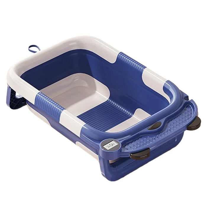 RJ307 Collapsible TPE+PP Infant Baby Bath Tub with Thermometer for Newborn Toddler - Blue - 1