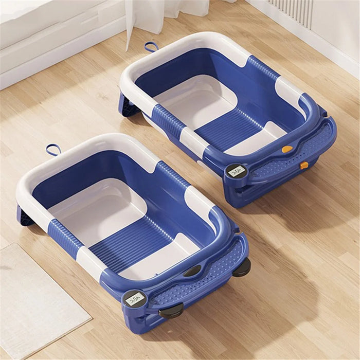 RJ307 Collapsible TPE+PP Infant Baby Bath Tub with Thermometer for Newborn Toddler - Blue - 2