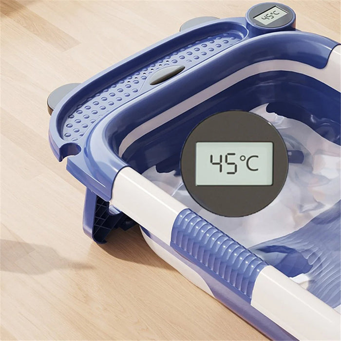 RJ307 Collapsible TPE+PP Infant Baby Bath Tub with Thermometer for Newborn Toddler - Blue - 3