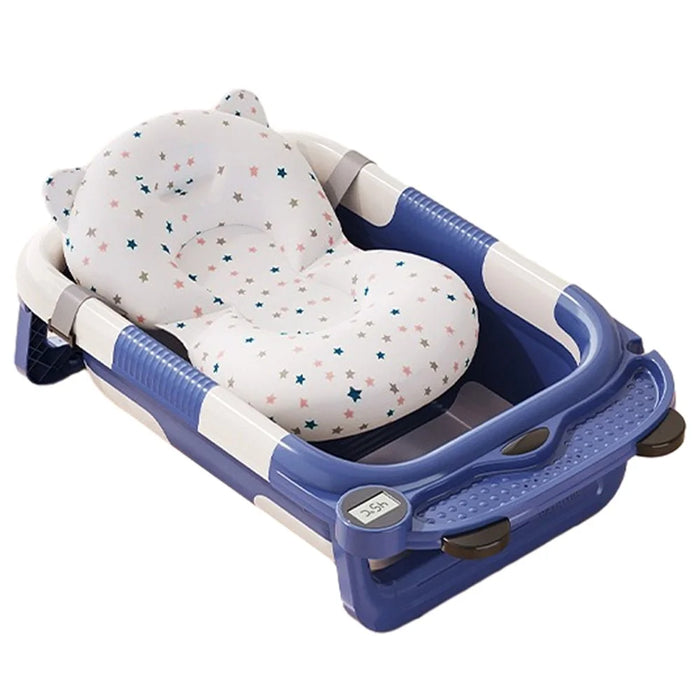 RJ307 Newborn Bathtub TPE+PP Infant Baby Bath Tub with Soft Cushion - Blue - 1