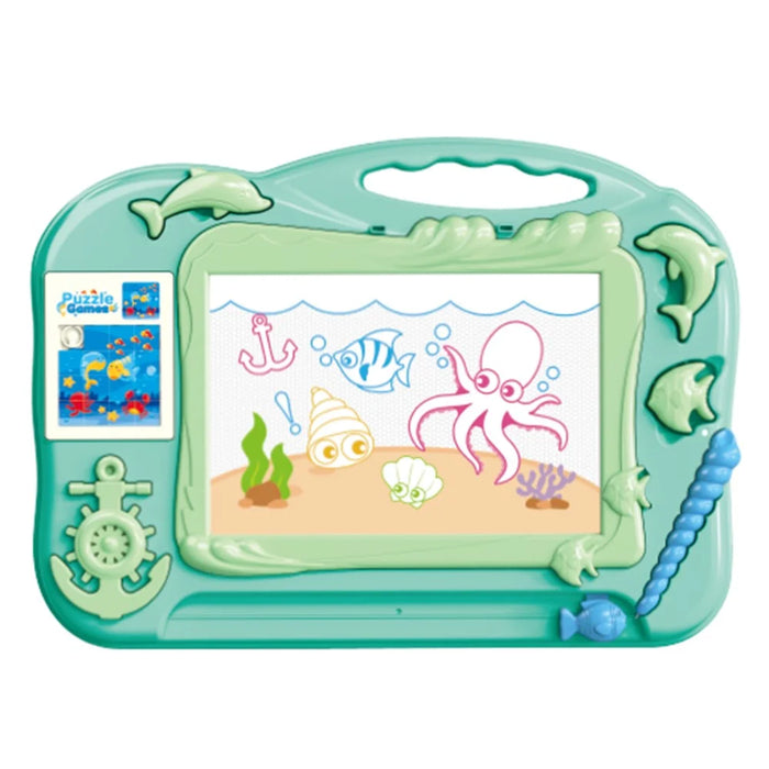 5504 Toddlers Magnetic Writing Doodle Tablet Drawing Board Kids Toy with Puzzle Game - Green - 1