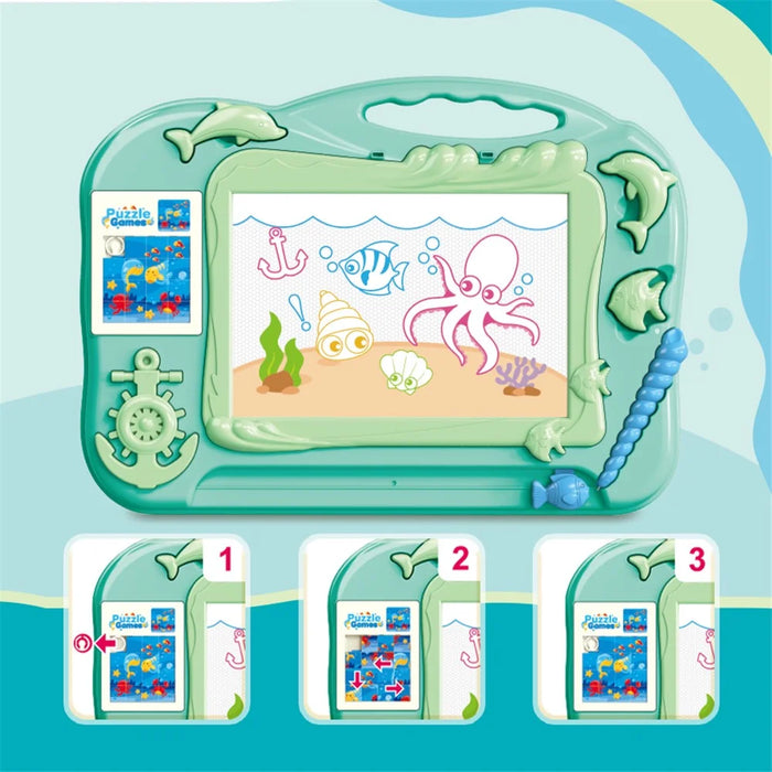 5504 Toddlers Magnetic Writing Doodle Tablet Drawing Board Kids Toy with Puzzle Game - Green - 4