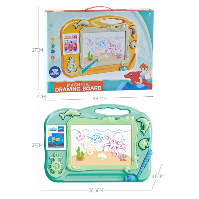 5504 Toddlers Magnetic Writing Doodle Tablet Drawing Board Kids Toy with Puzzle Game - Green - 6